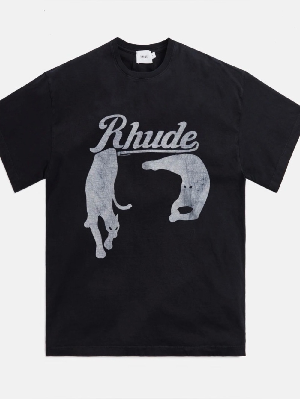 Rhude Black Cat Graphic Tee Vintage Black Oversized Sz L Panther Split Feline